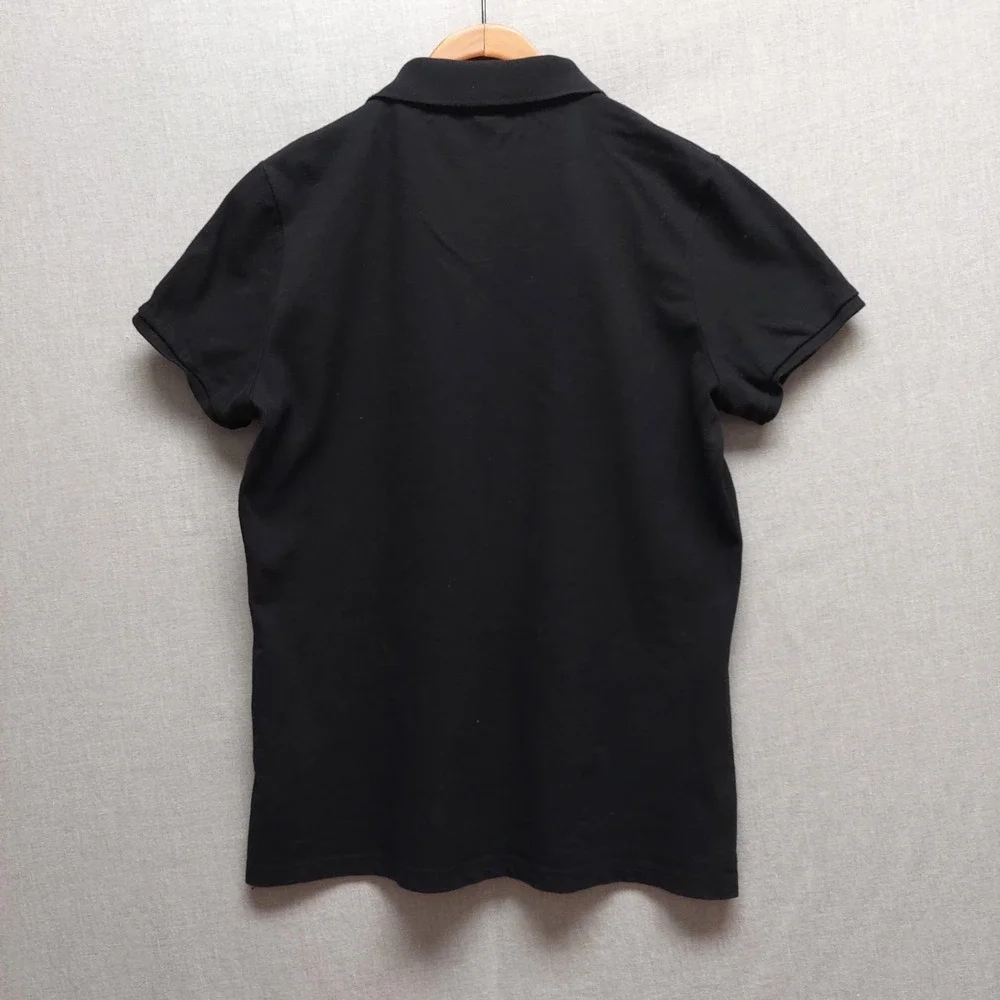 Burberry Brit Women L Black Pique Polo Shirt Nova Check Placket Equestrian Logo - Picture 7 of 14